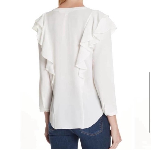 Veronica Beard Off-White Ruffle Shoulder Button-Front V-Neck Blouse Size 6 - Picture 2 of 14